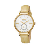 Smalto Ladies Watch Ip Gold Case White Dial Cream Color Leather Strap With Diamond