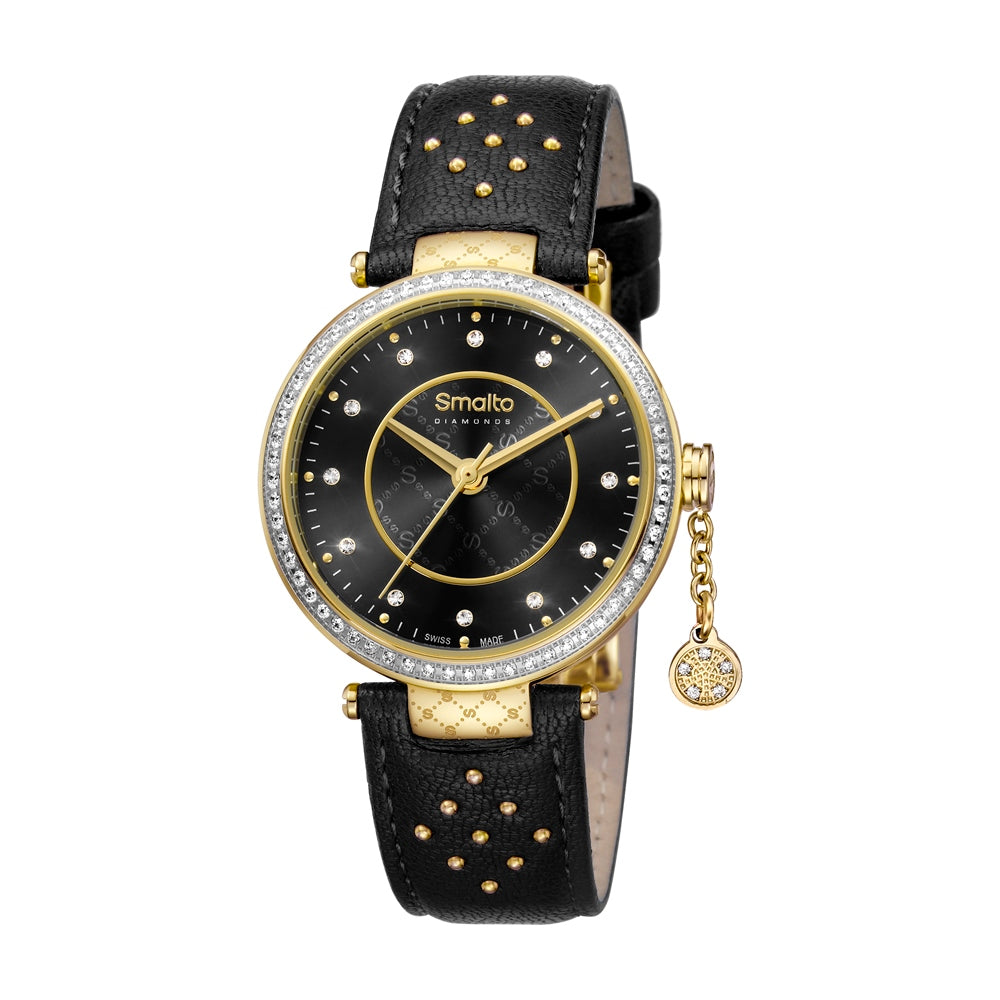 Smalto Ladies Watch Gold Case Black Leather Strap Black Dial With Diamond | Fashion Watches | GCC | SP | Womens | Womens Watches Smalto Ladies Watch Gold Case Black Leather Strap Black Dial With Diamond | Fashion Watches | GCC | SP | Womens | Womens Watches