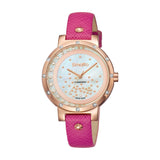 Smalto Ladies Watch Ip Rose Gold Case Pink Leather Strap & Mop Dial With Diamond