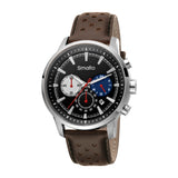 Smalto Watch Men's Watch Stainless Steel Case Black Chrono Dial Brown Leather Strap