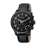 Smalto Men's Stainless Steel Chronograph Watch With Black Leather Strap