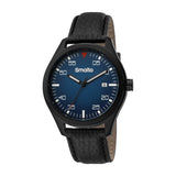 Smalto Men's Stainless Steel Watch With Black Leather Strap & Blue Dial - Blue Salon