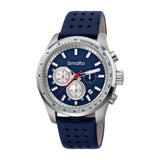 Smalto Men's Stainless Steel Watch With Black Gray Leather Strap & Blue Dial - Blue Salon