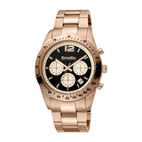 Smalto Men Watch, Rose Gold Color Case, Black Dial, Rose Gold Color Stainless Steel Metal Bracelet
