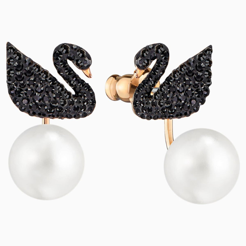 Swarovski Iconic Swan Pierced Earring Jackets Black Rose-Gold Tone Plated | Accessories | Earrings | Fashion Jewellery | Women | Women Earrings | Womens Swarovski Iconic Swan Pierced Earring Jackets Black Rose-Gold Tone Plated | Accessories | Earrings | Fashion Jewellery | Women | Women Earrings | Womens