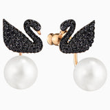 Swarovski Iconic Swan Pierced Earring Jackets Black Rose-Gold Tone Plated