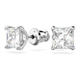 Swarovski Stilla Attract stud earrings, Square cut, White, Rhodium plated