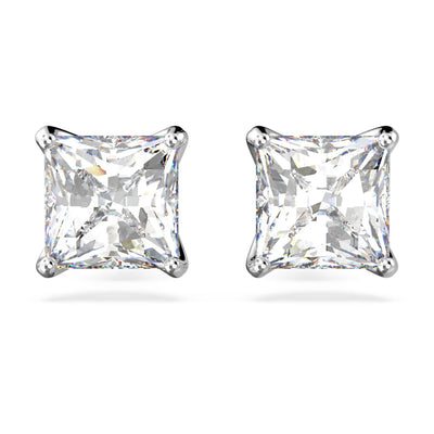 Swarovski Stilla Attract stud earrings, Square cut, White, Rhodium plated