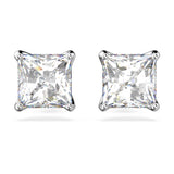 Swarovski Stilla Attract stud earrings, Square cut, White, Rhodium plated