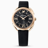 Swarovski,Crystalline Glam Watch, Leather Strap,Black, Rose-Gold Tone,One Size