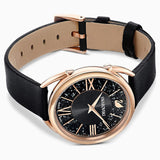 Swarovski,Crystalline Glam Watch, Leather Strap,Black, Rose-Gold Tone,One Size