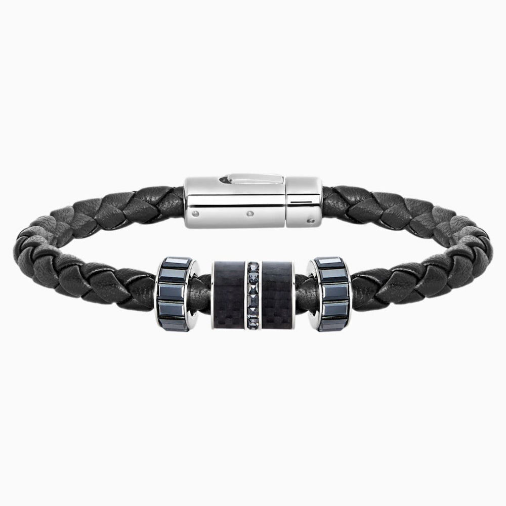 Swarovski Diagonal Bracelet Leather Black Stainless Steel Size M