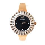 Swarovski Crystal Rose Watch Metal Bracelet Black Rose-Gold Tone