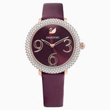 Swarovski,Crystal Frost Watch, Leather Strap,Dark Red, Rose-Gold Tone,One Size
