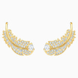 Swarovski,Nice Stud Pierced Earrings,White, Gold-Tone,One Size