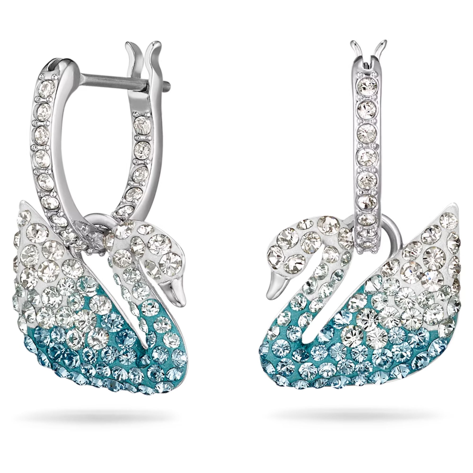 Swarovski Iconic Swan Drop Earrings Blue, Rhodium Plated – Blue