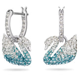 Swarovski Iconic Swan Drop Earrings , Blue, Rhodium Plated