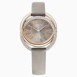 Swarovski,Duo Watch, Leather Strap,Gray, Champagne-Gold Tone,One Size
