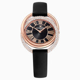 Swarovski,Duo Watch, Leather Strap,Black, Rose-Gold Tone,One Size