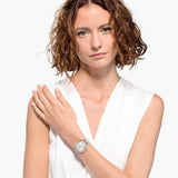 سواروفسكي ، ساعة اورا البلورية ، حزام جلد ، رمادي ، لون ذهبي وردي ، مقاس واحد