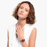 Swarovski Crystalline Aura Watch Leather Strap Red Rose-Gold Tone