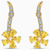 سواروفسكي، أقراط مثقبة على شكل زهرة نباتية ، أصفر ، لون ذهبي ، مقاس واحد