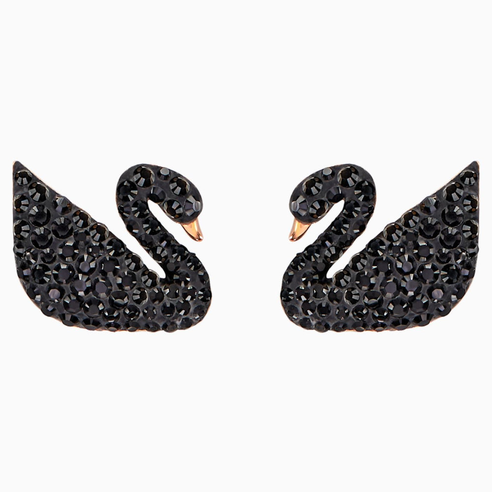 Swarovski Iconic Swan Pierced Earring Jackets Black Rose-Gold Tone