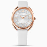 Swarovski Crystalline Glam Watch Leather Strap White Rose-Gold Tone