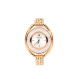 سواروفسكي ، ساعة بيضاوية كريستالية ، سوار معدني ، ابيض ، لون ذهبي وردي ، مقاس واحد