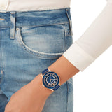سواروفسكي ، ساعة أوكتيا لوكس كرونو ، سوار جلد ، ازرق ، لون ذهبي وردي ، مقاس واحد