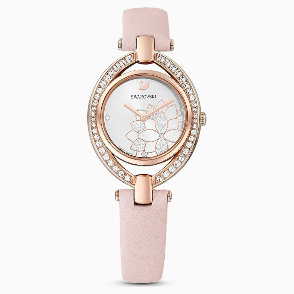 Swarovski Stella Watch Leather Strap Pink Rose-Gold Tone – Blue Salon