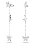 Swarovski Lilia drop earrings Butterfly, Long, White, Rhodium plated