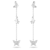 Swarovski Lilia drop earrings Butterfly, Long, White, Rhodium plated