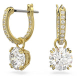 Swarovski Stilla drop earrings, Round cut, White, Gold-tone plated