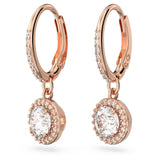 Swarovski Una Angelic drop earrings, Round cut, Pavé, White, Rose gold-tone plated