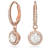 Swarovski Una Angelic drop earrings, Round cut, Pavé, White, Rose gold-tone plated