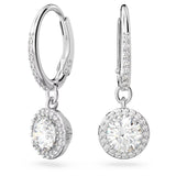 Swarovski Una Angelic drop earrings, Round cut, Pavé, White, Rhodium plated