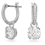Swarovski Stilla drop earrings, Round cut, White, Rhodium plated