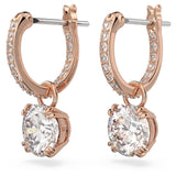 Swarovski Stilla drop earrings, Round cut, White, Rose gold-tone plated