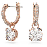 Swarovski Stilla drop earrings, Round cut, White, Rose gold-tone plated