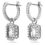 Swarovski Una drop earrings, Octagon cut, White, Rhodium plated
