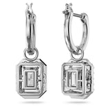 Swarovski Una drop earrings, Octagon cut, White, Rhodium plated