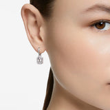 Swarovski Una drop earrings, Octagon cut, White, Rhodium plated