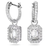 Swarovski Una drop earrings, Octagon cut, White, Rhodium plated
