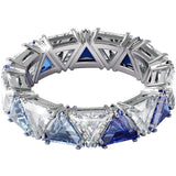Swarovski Millenia Cocktail Ring Triangle cut crystals, Blue, Rhodium Plated Size-55