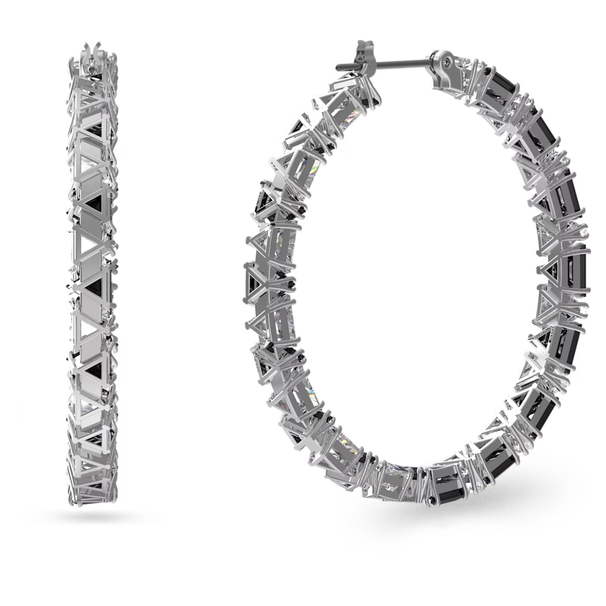 5614931 Swarovski Hoop Earrings Triangle cut, Black, Rhodium plated – Bluesalon.com