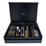Tresors Spring Handle Gold Cutlery Set 75 Pcs 18/10 Wood Box