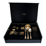 Tresors Gocce Full Gold Cutlery Set 75 Pcs 18/10 Wood Box