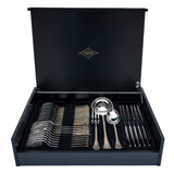 Tresors Spring Flowers Gold Cutlery Set 75 Pcs 18/10 Wood Box