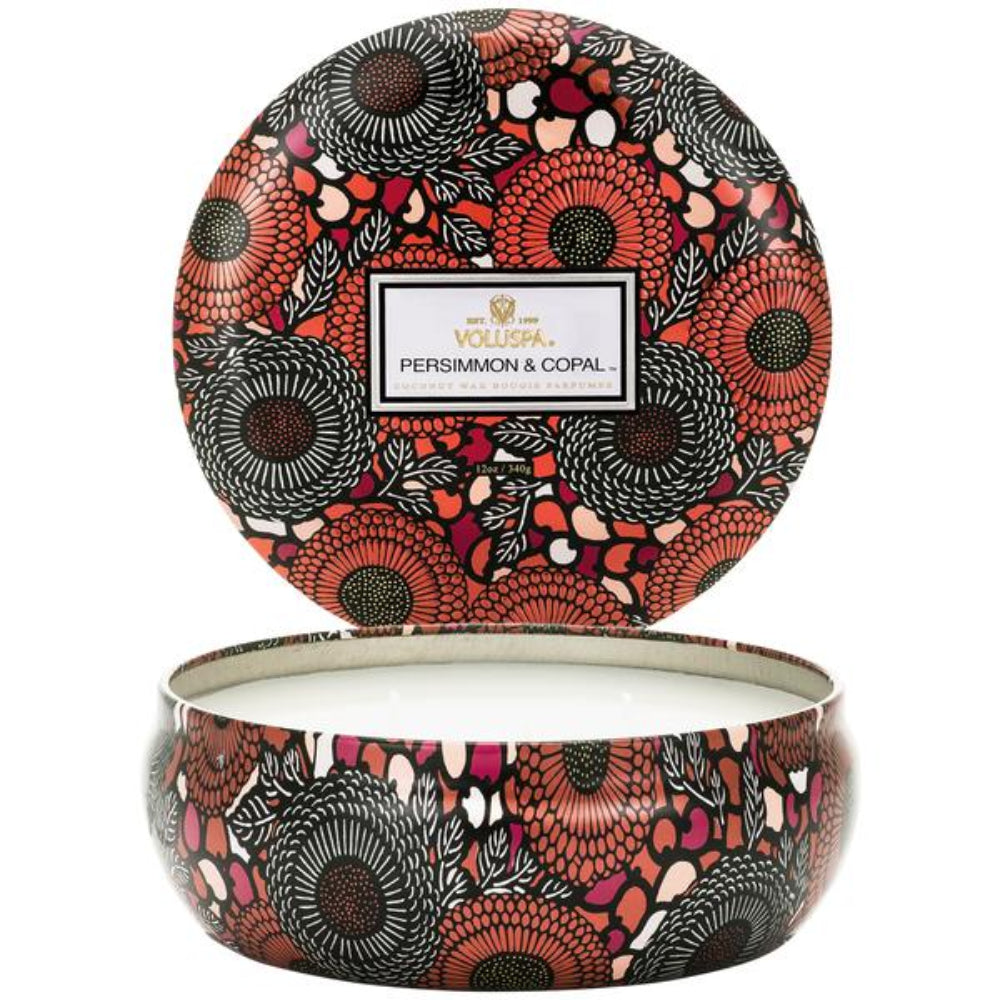 Voluspa Persimmon And Copal 3 Wick Candle In Decorative Tin | Candle | Home Candle | Linen Candle